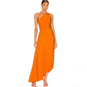 A.L.C. Delfina Plisse Satin Pleated Cutout Dress Citrus maxi dress NWT